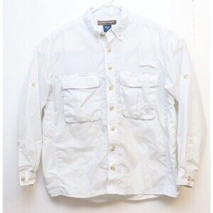 ExOfficio Adventure Button Up Shirt Medium White Mesh Fish Hike Performance Vent